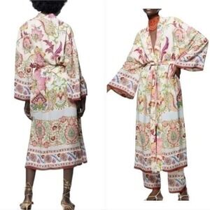 ZARA Floral‎ Print Kimono Duster Jacket Open Front Boho Bohemian Festival Small